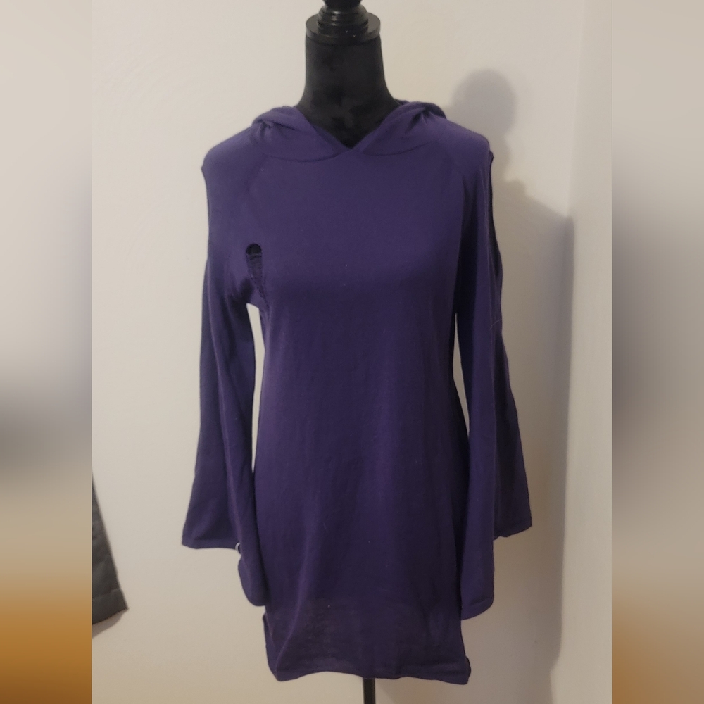 Killstar Purple Sheath Dress with Asymmetrical Neckline and Bell Sleeves
